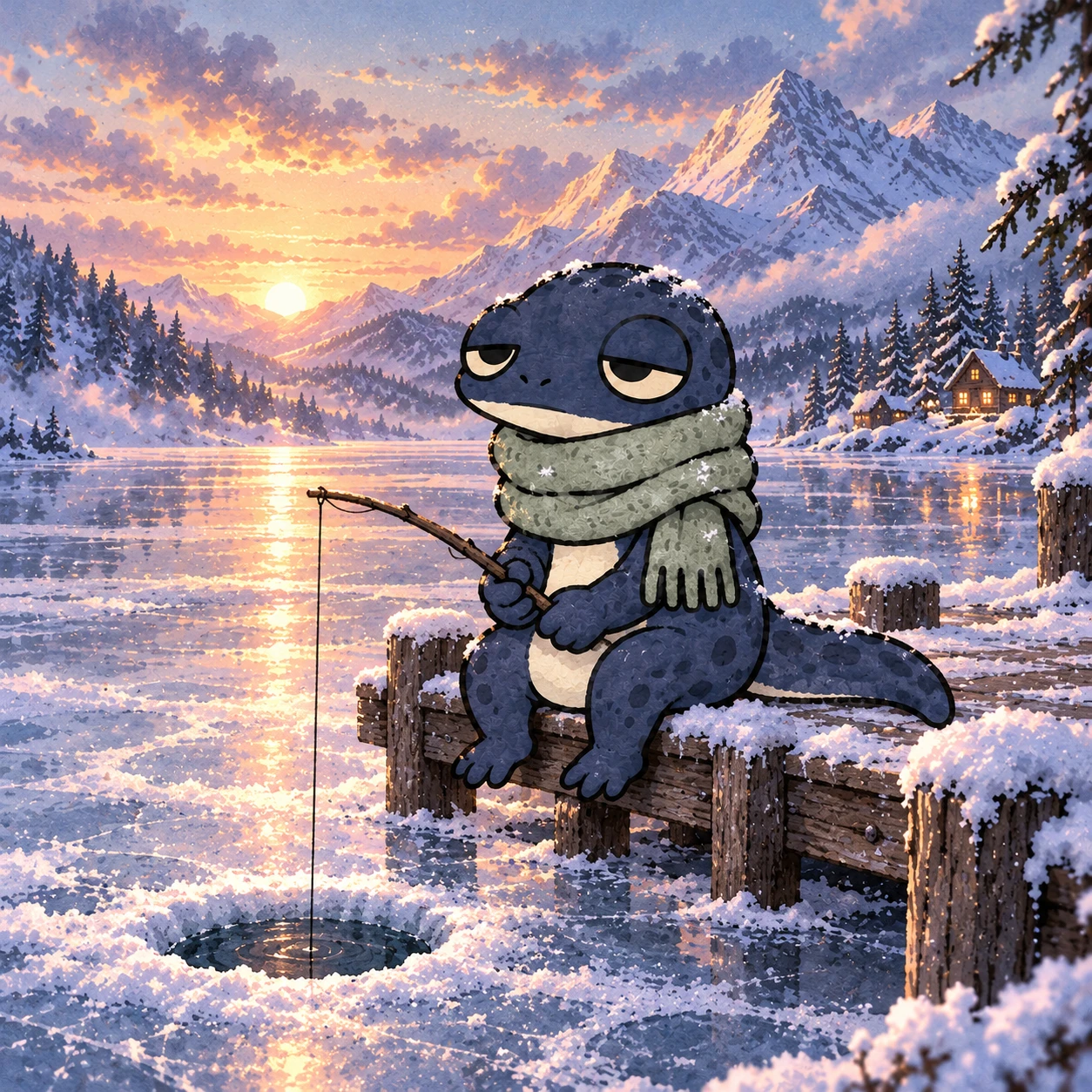 Snowt taking a slow morning to fish on the lake